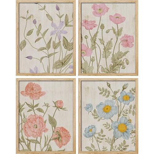 SIGNWIN Poster Wildflowers Floral Botanical Print Nature Illustration Decorative Country/Farmhouse Rustic Cozy Zen for Living Room, Bedroom, Office - 11"x14"x4