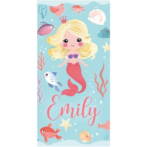 Hoomall Customized Beach Towel for Girls Personalized Pool Towel Mermaid Princess Beach Towel Microfiber Quick-Dry Beach Towel for Kids Personalized Gift for Girl Boy Family Members Classmates
