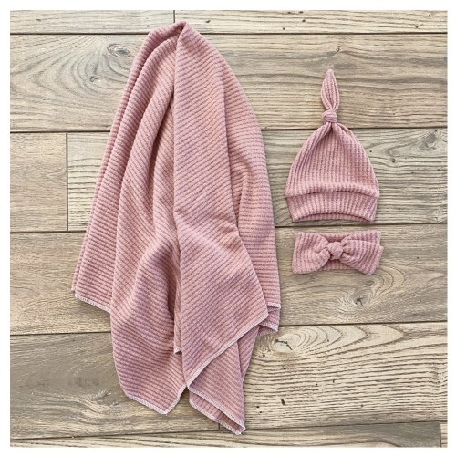 Baby blanket- Baby swaddle- Swaddle set- Baby girl- Soft waffle knit blanket- soft baby blanket- Hospital set- pink