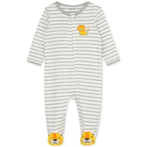 Baby Boys Long Sleeved Striped Lion Footed Coverall
