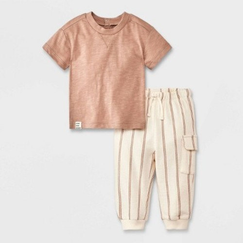 Grayson Mini Baby Boys' Striped Top & Bottom Set - Cream, Size: 6-9M