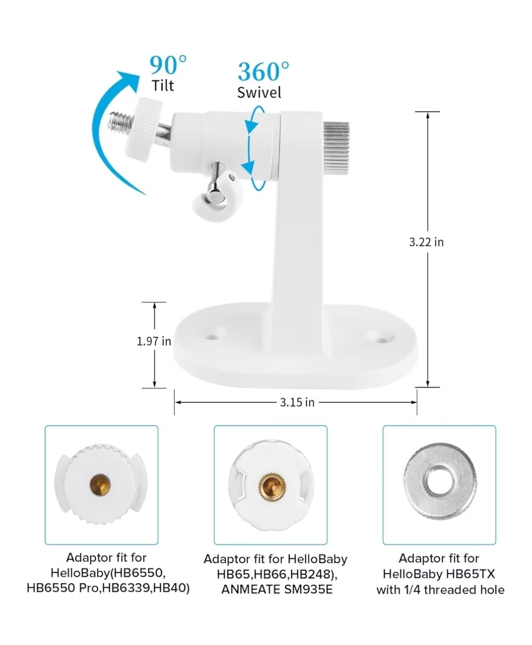 Adjustable Baby Monitor Mount for HelloBaby HB6550/ HB6560/ HB6240/ HB6148/ HB6339/ HB66/ HB65/ HB40, ANMEATE 549/SM935E, Universal Baby Monitor Wall Mount with Perfect View and Easy to Install