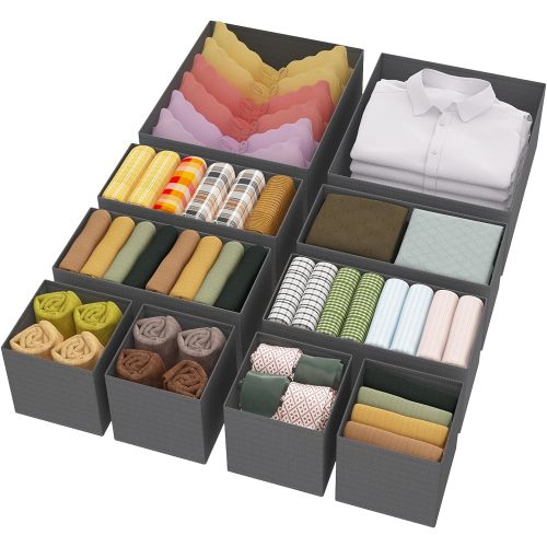 10 Pack Dresser Drawer Organizer for Clothing, Closet Organizers and Storage Box Foldable Fabric Drawer Dividers for Clothes Underwear Socks Bra Scarves Ties