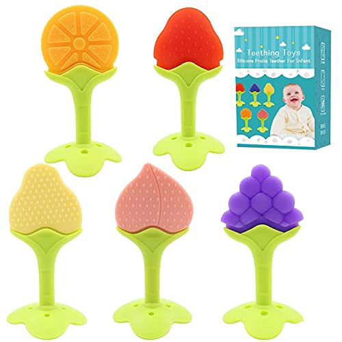 5 PCS Baby Teething Toys, Bagvhandbagro Soft Fruit Teething Toys for Babies 0-6 Months 6-12 Months, Silicone Baby Teethers Stick Freezer Safe for Infants and Toddlers