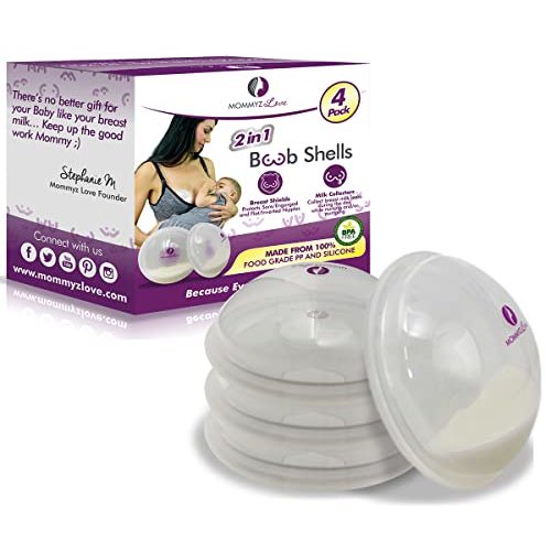 Breast Shell & Milk Catcher for Breastfeeding Relief (2 in 1) Protect Cracked, Sore, Engorged Nipples & Collect Breast Milk Leaks During The Day, While Nursing or Pumping (4 Pack)