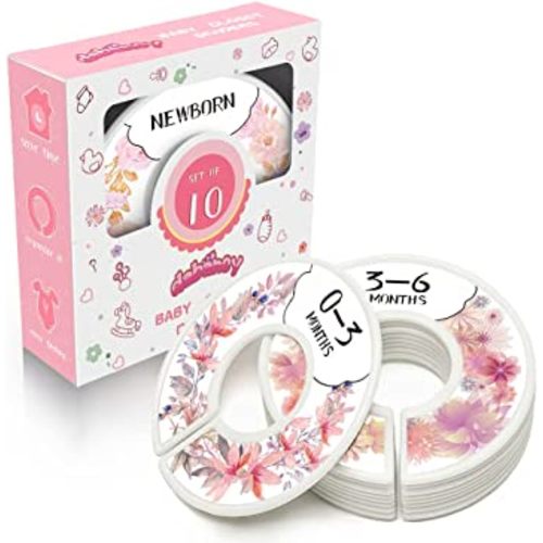 Baby Closet Size Dividers for Clothes - Set of 10 from Newborn to Toddler and 2 Blanks with Colored Box- Flower Designs Baby Closet Organizer for Nursery - Baby Clothes Organizer for Girl - [Floral]