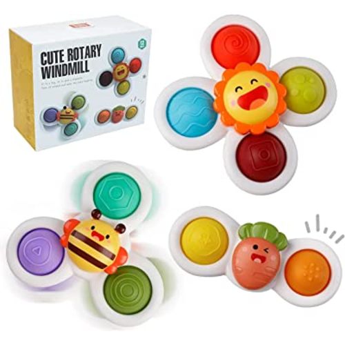 Outgeek Suction Cup Spinner Toys: 3PCS Kids Spinning Top Toys Baby Dimple Toy Sensory Toys Fidget Spinners Suction Cup Babies Bath Toys Gift Toys for Toddlers (Second Edition) (White)