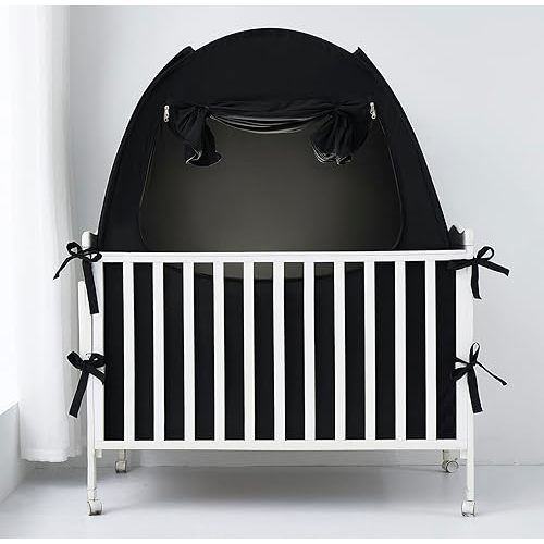 Mengersi Blackout Crib Tent Safety Pop Up Tent,Mini Crib and Pack N Play Tent Travel Crib Tent,Blackout Canopy Crib Cover, Sleep Pod for Kids Toddler Baby