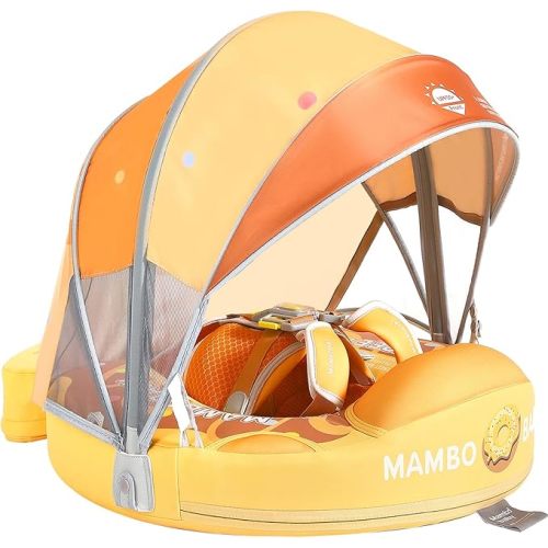 Mambobaby Float with Canopy and Tail New Upgraded Non-Inflatable Baby Pool Float Mambo Float Swim Trainer Solid Infant Swim Float Adjustable Pearl Foam Baby Swim Ring