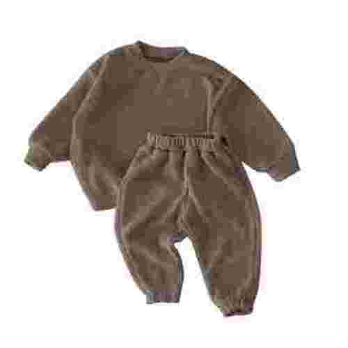 QWIED Baby Boy Outfits Baby Autumn Solid Long Sleeve Long Pants Set Clothes Toddler Outfits Coffee 2 Years-3 Years