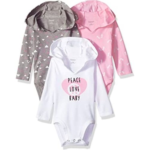 Hanes Unisex-Baby Hanes Baby Bodysuits, Ultimate Baby Flexy Hoodie Long Sleeve Bodysuit, Babies And Toddlers, 3-Pack