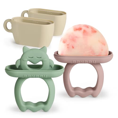 Haakaa Chilly Monster Popsicle Molds, Silicone Breastmilk Popsicle Molds for Baby Teething Relief, BPA Free Ice Pop Molds&Frozen Breast Milk Teether Popsicle Maker for Infant 6m+(Blush + Pea Green)