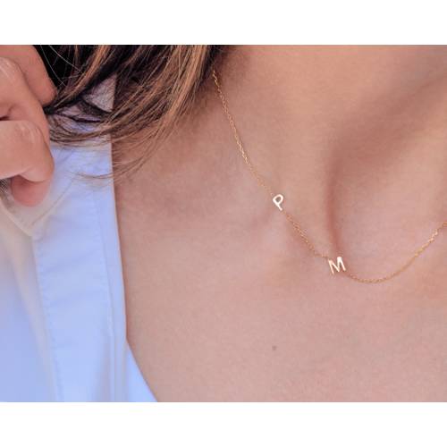 Sideways Necklace - Gold Initials - Christmas Gift - Gifts for Mom - Minimalist Look - Gold Necklace - Bridesmaids Gift - Letter Necklace