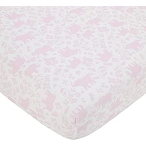 Carter's Sweet Floral Elephants Pink & White Super Soft Fitted Crib Sheet, Pink, White