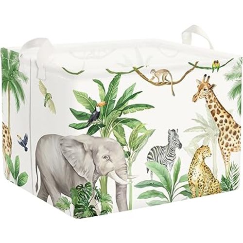 Clastyle Tropical Jungle Animals Baby Laundry Hamper Palm Tree Kid Storage Basket Boys Girls Gift Toy Box Collapsible Clothes Organizer Nursery Bin for Bedroom, Giraffe, 40 * 30 * 30 cm