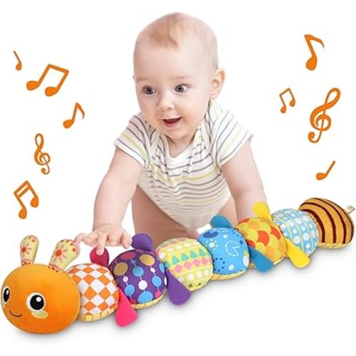 KMUYSL Baby Toys 0-6 6-12 Months, Sensory Music Animal Stuffed Toy for 0 1 2 3 4 5 6+ Months, Plush Toy with Crinkle and Rattles for Infant Newborn, Tummy Time Toys Gifts for 0-3-6-12 Month