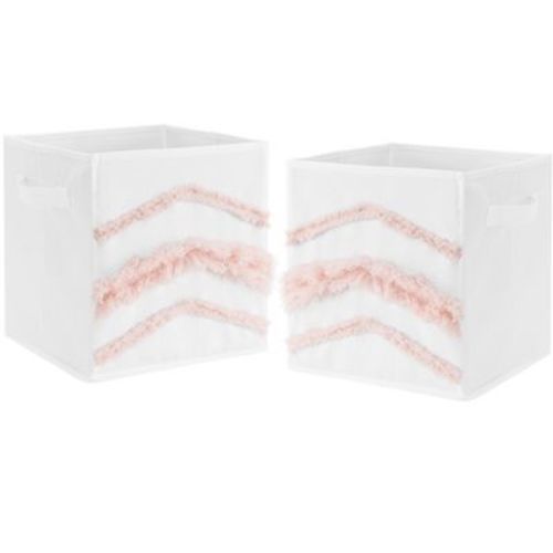 Sweet Jojo Designs Girl Set Of 2 Kids' Decorative Fabric Storage Bins Boho Fringe White And Pink