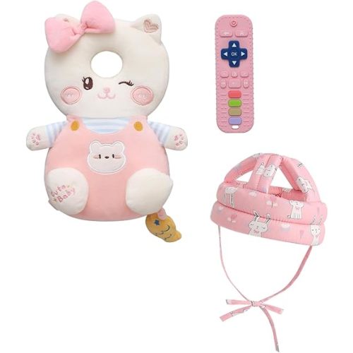 Baby Head Protector Backpack Head Protection Pillow, Baby Helmet for Crawling Walking and Baby Teething Toys 3Pcs Set