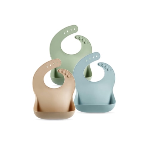 PandaEar Set of 3 Silicone Baby Bibs Waterproof, Soft, Unisex, 10-72 Months (Brown/Blue/Green)