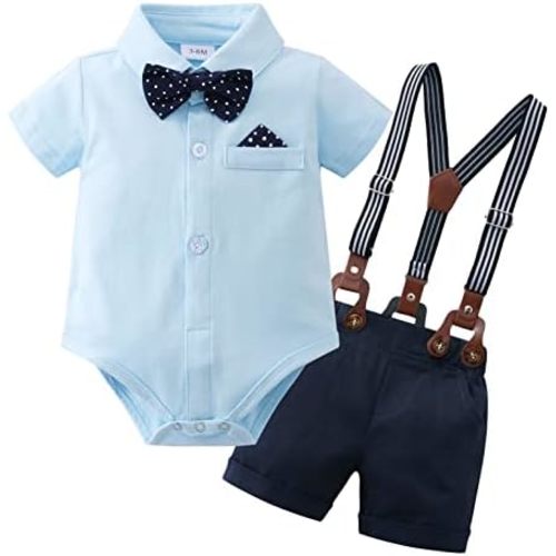 YUEMION Infant Baby Boy Clothes Gentleman Outfits Suits Summer Short Sleeve Bowtie Bodysuit Shirts + Suspender Shorts(0-24M)