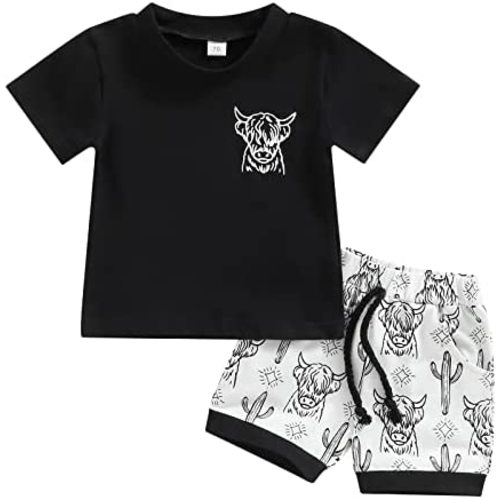 Engofs Toddler Baby Boy Summer Clothes Short Sleeve T-Shirt Tops Shorts Set 2Pcs Casual Outfit