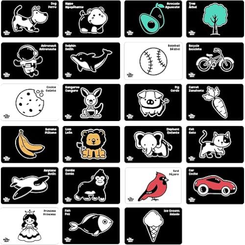 Happy Start High Contrast Vision Cards: Easy to Clean - Water-Resistant - Hospital Approved - Diaper Bag Ready - Newborn Toy - Tummy Time Toys - Black and White Baby Toys - Ages 0+ (English & Español)