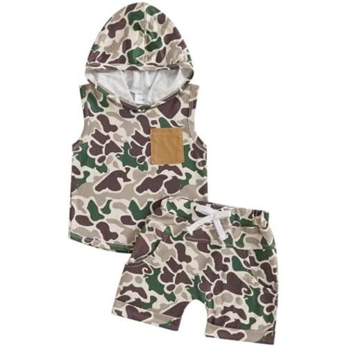 BemeyourBBs Toddler Baby Boy Summer Outfit Hooded Top with Pocket and Elastic Waist Shorts Set Infant Boy Clothes
