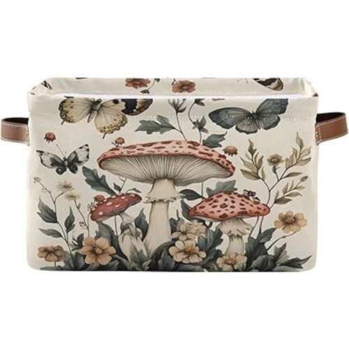 Mushrooms Storage Basket Collapsible Fabric Storage Organizer Bins with Handles for Toys Clothes Closet Shelves Nursery Office