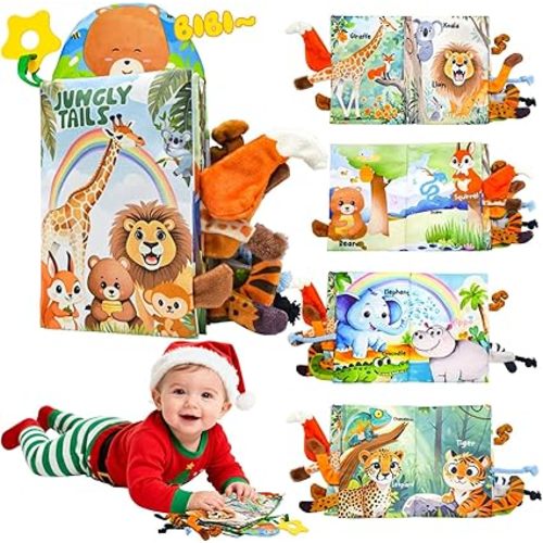Kimicare Farm Crinkle Books for Babies, Touch and Feel Cloth Soft Farm Animal Tail Baby Books 0-6 Months with Teething Toy, Infant Toys 6-12 Months, Baby Christmas Shower Gifts