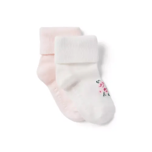 Baby Pink Pearl And Jet Ivory Baby Bear And Flower Sock 2-Pack by Janie and Jack