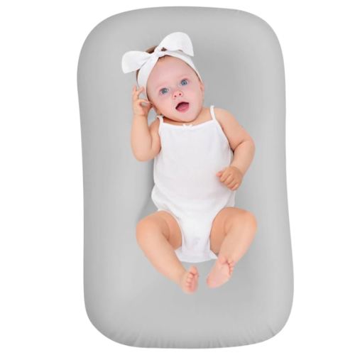 Baby Lounger for Newborn 0-18 Months, Bionic Design Infant Floor Seats & Loungers for Home and Travel, Soft Organic Cotton Baby Lounger, Newborn Babies Shower Gifts (Gray)