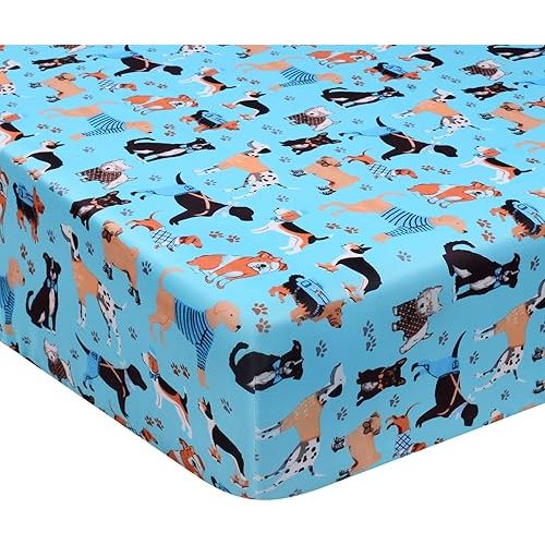Crib Sheet - Fitted Crib Sheet Baby Sheet for Standard Crib and Toddler mattresses Nursery Bedding Sheet Crib Mattress Sheets for Boys and Girls 1 Pack Dog Toddler Sheet by UOMNY