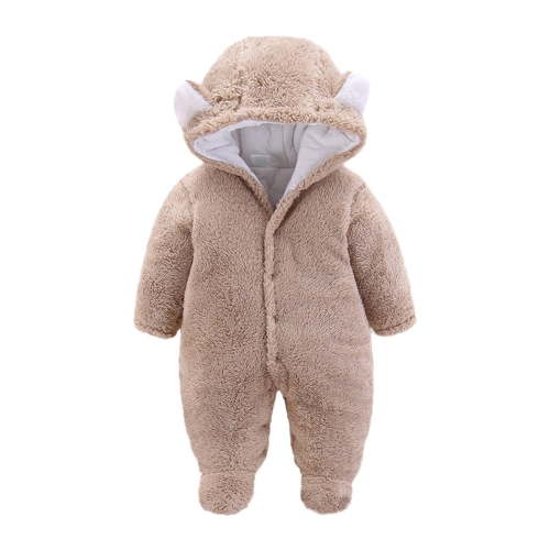 XFHLMJFF Bear Ears Jumpsuit Hooded Baby Girls Boys Solid Color Long Sleeve Solid Color Winter Cartoon Velvet Onesies 3-6 Months