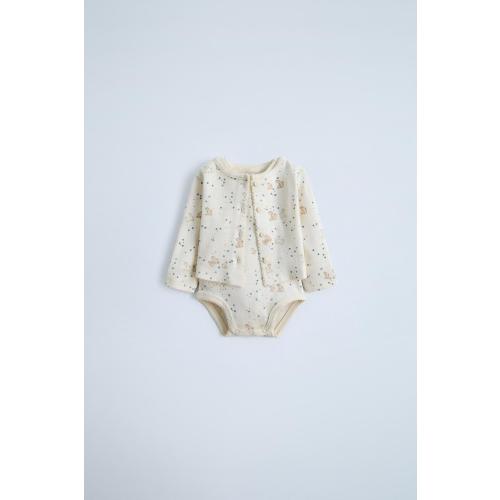 PACK OF PRINTED POINTELLE BODYSUIT AND JACKET - Ecru | ZARA United States