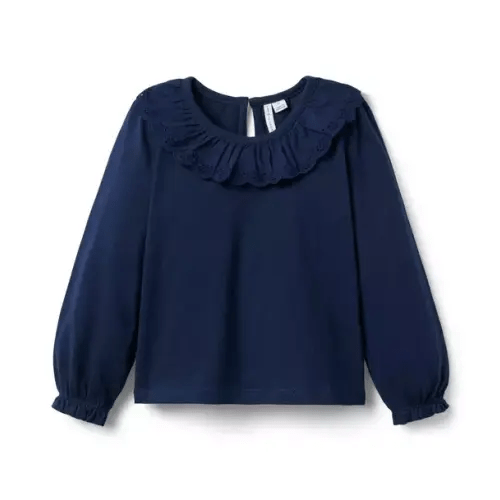 Girl Maritime Navy Eyelet Collar Top by Janie and Jack