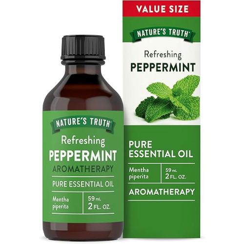 Nature's Truth Peppermint Essential Oil | 2 fl oz | for Diffuser, Aromatherapy, and Massage | Value Size | Pure Plant Based, Non-GMO & Gluten Free