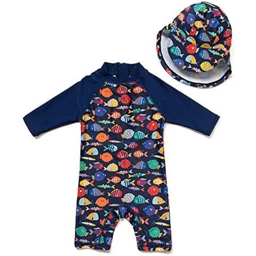 upandfast Baby/Toddler Swimsuit UPF 50+ Sun Protection One Piece Zipper Bathing Suit with Sun Hat Infant Beach Swimwear