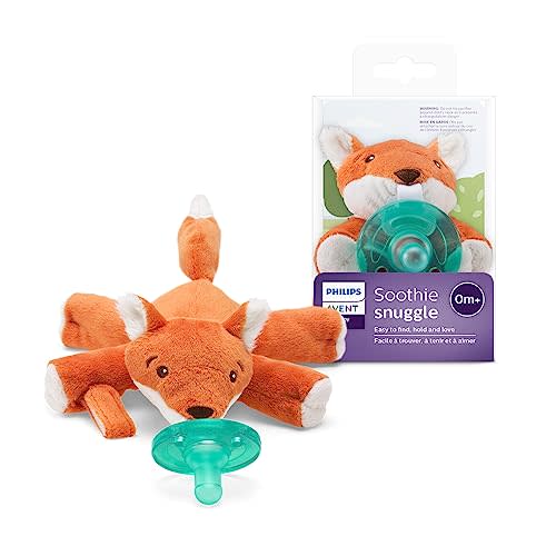 Philips Avent Soothie Snuggle Pacifier Holder with Detachable Pacifier, 0m+, Fox, SCF347/08