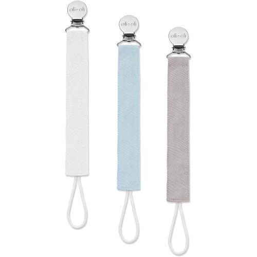 Ali+Oli Linen Strap Pacifier Clip (Sky) Set of 3 (10" x 1") Baby Pacifier Holder for Newborn Pacifiers & Teethers, Binky Clips, Silicone-Free Pacifier Clips