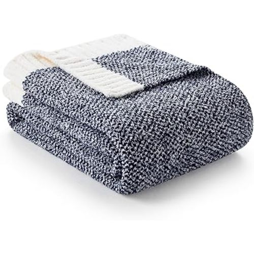 Snuggle Sac Navy Throw Blanket for Couch, Oversized Throw XL Super Soft Warm Blankets Cozy Knit Fuzzy Lightweight Throws for Sofa, Bed, Living Room, Heather Navy, 50x70 inches