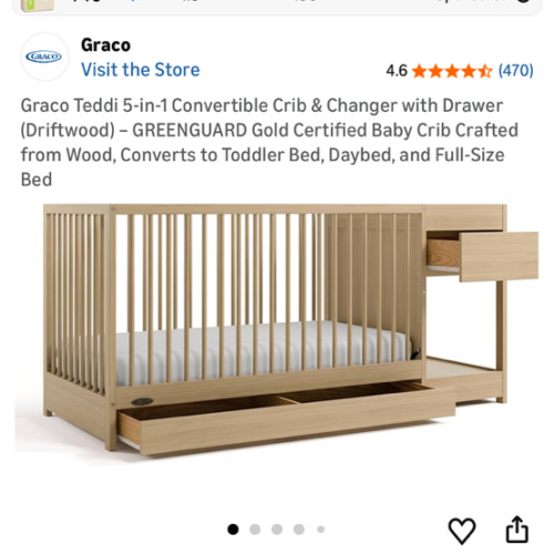 Graco Teddi 5-in-1 Convertible Crib & Changer with Drawer (Driftwood) – GREENGUARD Gold Certified Baby Crib Crafted from Wood, Converts to Toddler Bed, Daybed, and Full-Size Bed