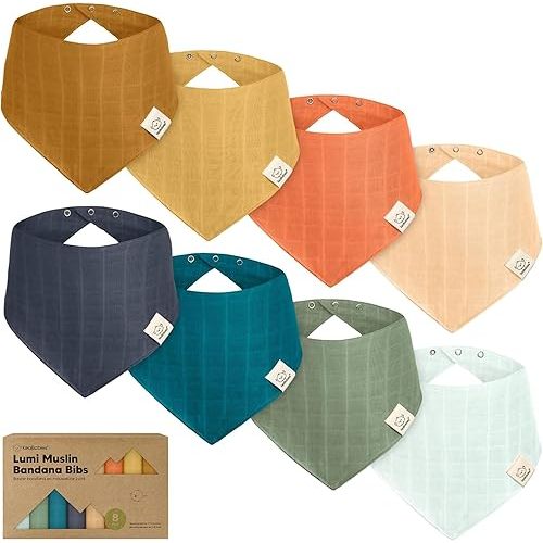 8-Pack Muslin Baby Bibs for Boys, Girls - Muslin Bandana Drool Bibs for Baby Girl & Boy, Drooling Newborn, Teething Toddler, Infant 0-36 months, 100% Cotton Extra Absorbent & Soft (Eclipse)