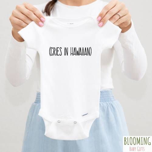Cries In Hawaiian Baby Bodysuit, Funny Hawaii Baby, Pregnancy Announcement, Hawaiian Baby Bodysuit, Baby Shower Gift