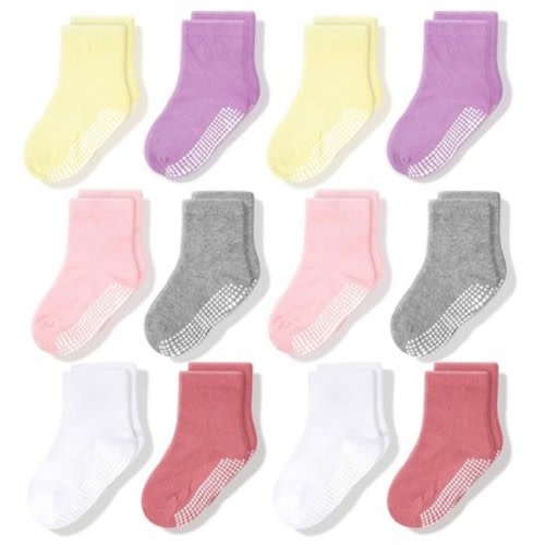 Cozyway Non-Slip Crew Grip Infant Socks, 12 Pack for Girls, Pastel Colors, 0-6 Months