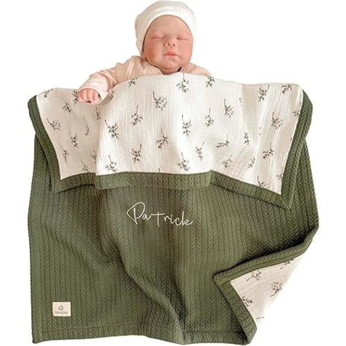 Mouliss Personalized Baby Blanket with Name – Handmade 100% Organic Cotton Newborn Gift | Custom Knit Blanket for Boys, Girls, Kids & Baby Showers