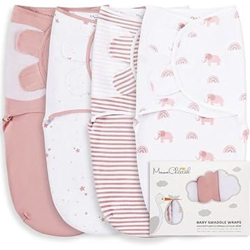 Mama Cheetah Baby Swaddle Sack, Organic Cotton Swaddle Blanket, Adjustable Swaddle Sleep Sacks, Easy Swaddles for Boy Girl 0-3 Month, Baby Essentials, 4-Pack, Dusty Rose