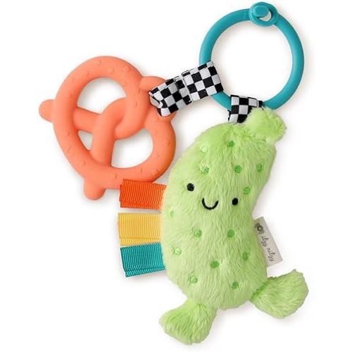 Itzy Ritzy Infant Toy & Teether - Itzy Pal Baby Teething Toy Includes Lovey, Crinkle Sound, Textured Ribbons & Silicone Teether Toy for Newborn (Pickle)