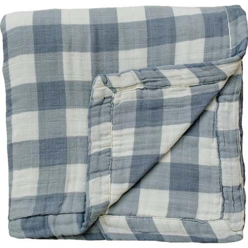 Dusty Blue Gingham Muslin Quilt Blanket