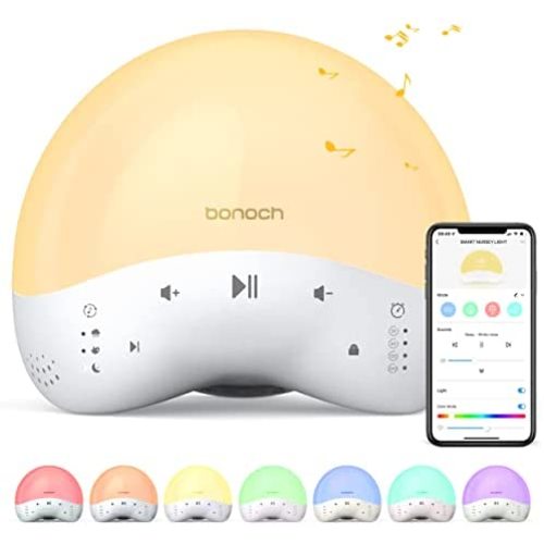 bonoch Sound Machine Baby Night Light White Noise Machine for Sleeping Baby, 25 Non Looping Natural Soothing Sounds, Sleep Trainer, APP & Touch & Voice Control with Alexa, Dimmable, Child Lock, Timer