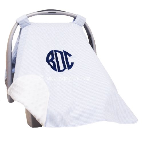 Preppy Personalized Monogrammed Seersucker & Minky Car Seat Cover/Personalized Car Seat cover/Car seat tent/Car seat canopy/Newborn Gift